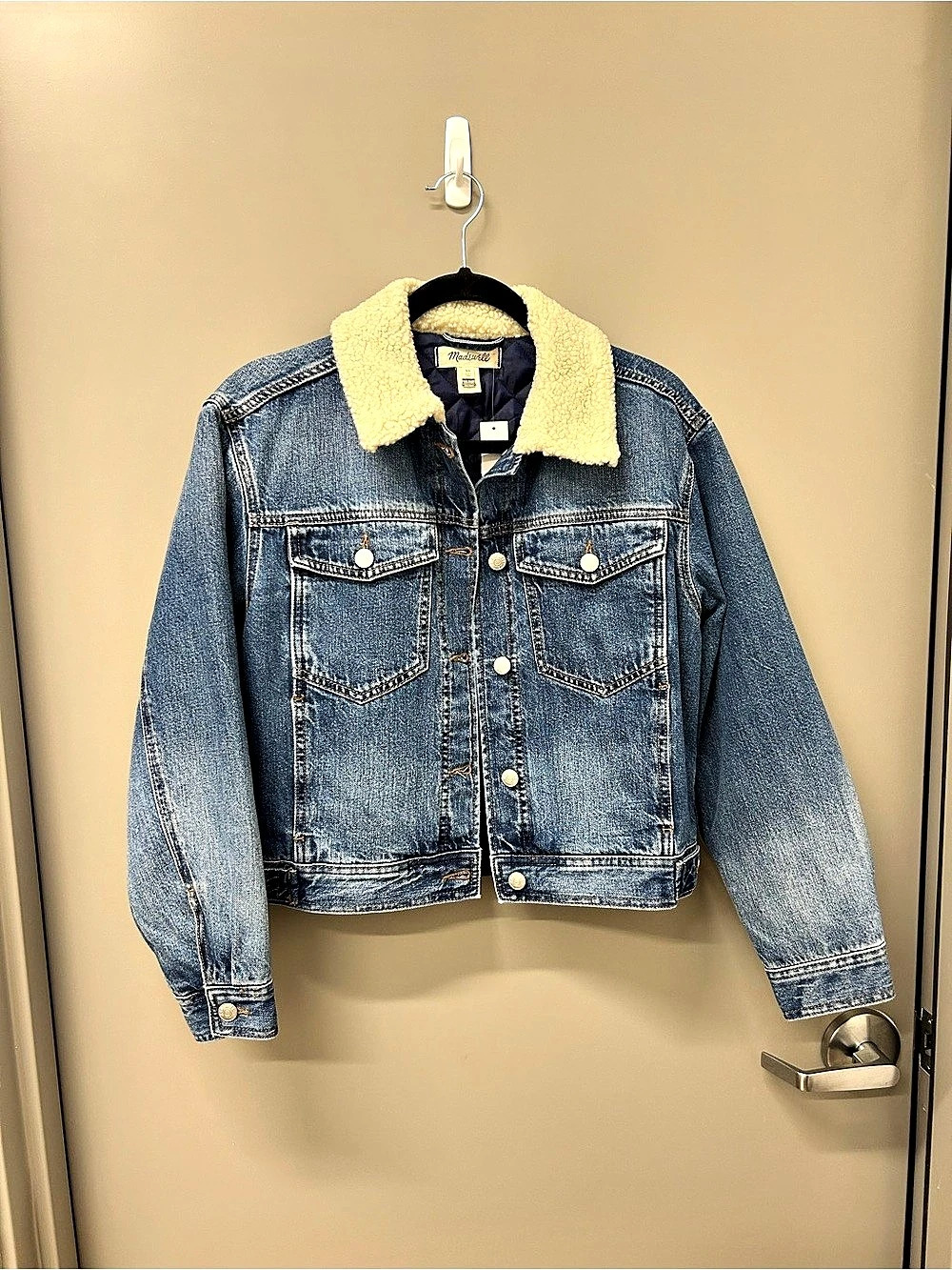 Madewell Sherpa-Lined Insulated Denim Jacket Blue & Cream XS NWT